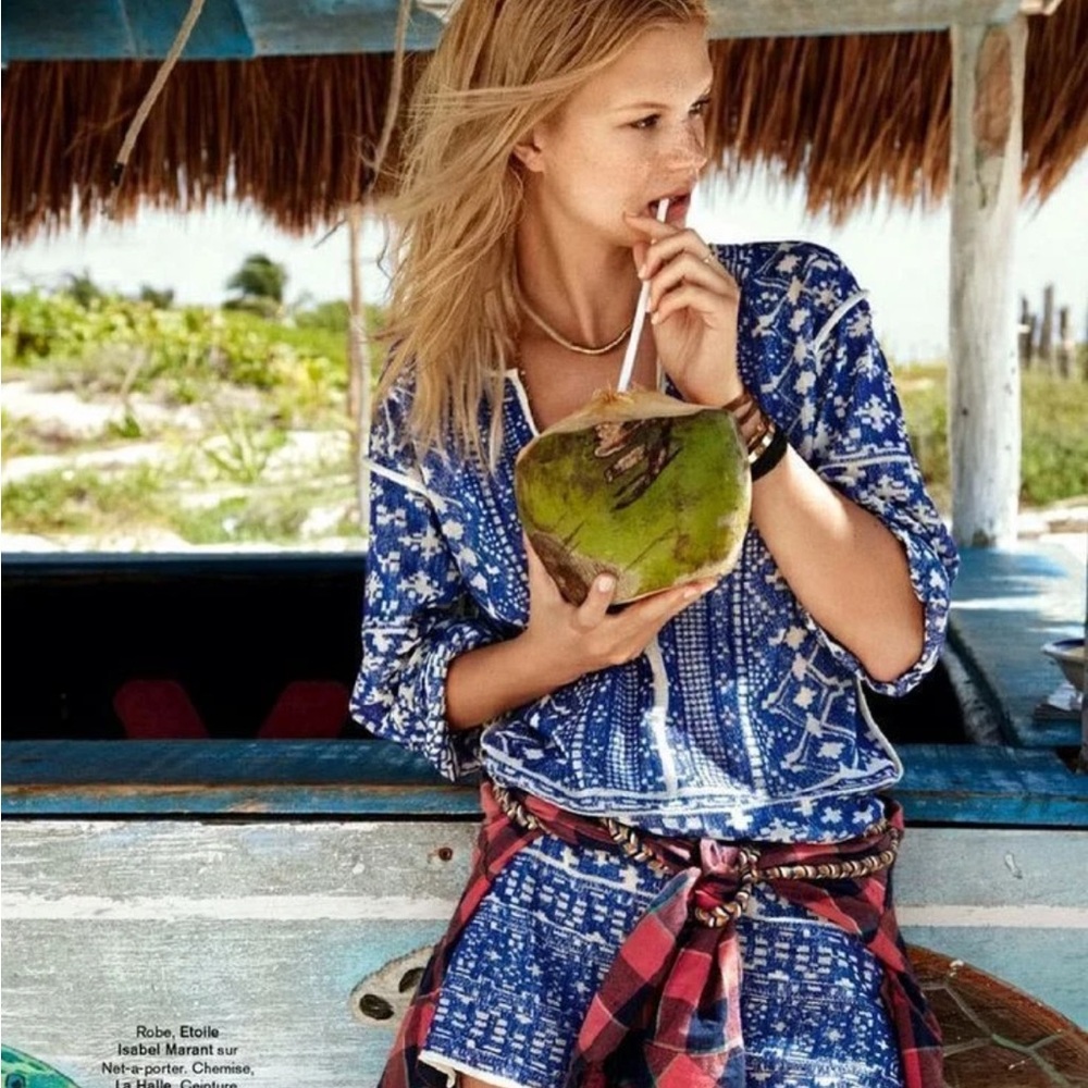 Isabel Marant “Beverly”Embroidered Dress, Blue